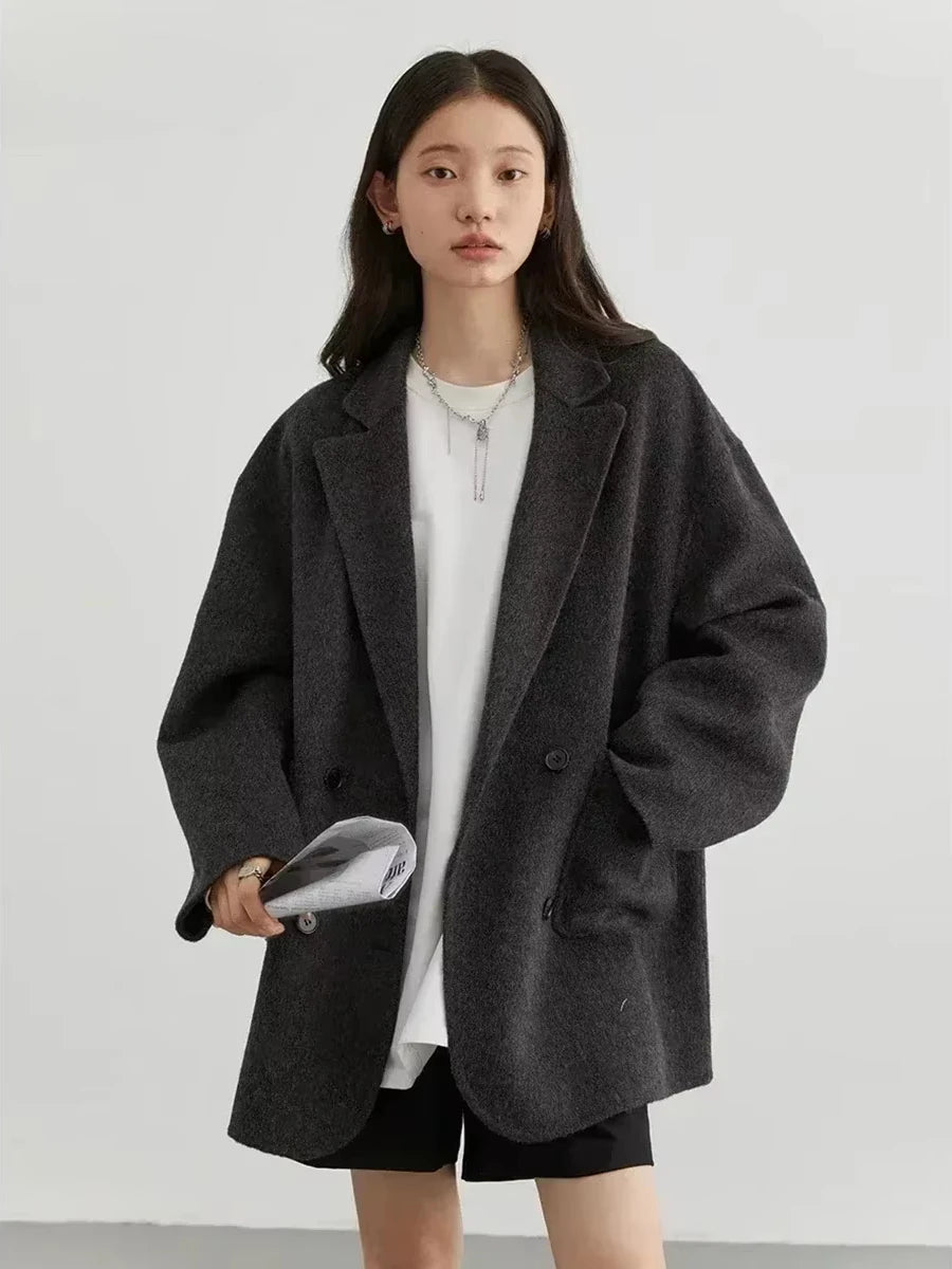CHIC VEN Women's Woolen Coats Fashion Solid Loose Warm Jackets Korean Casual Office Lady Female Clothing Spring Autumn New 2025
