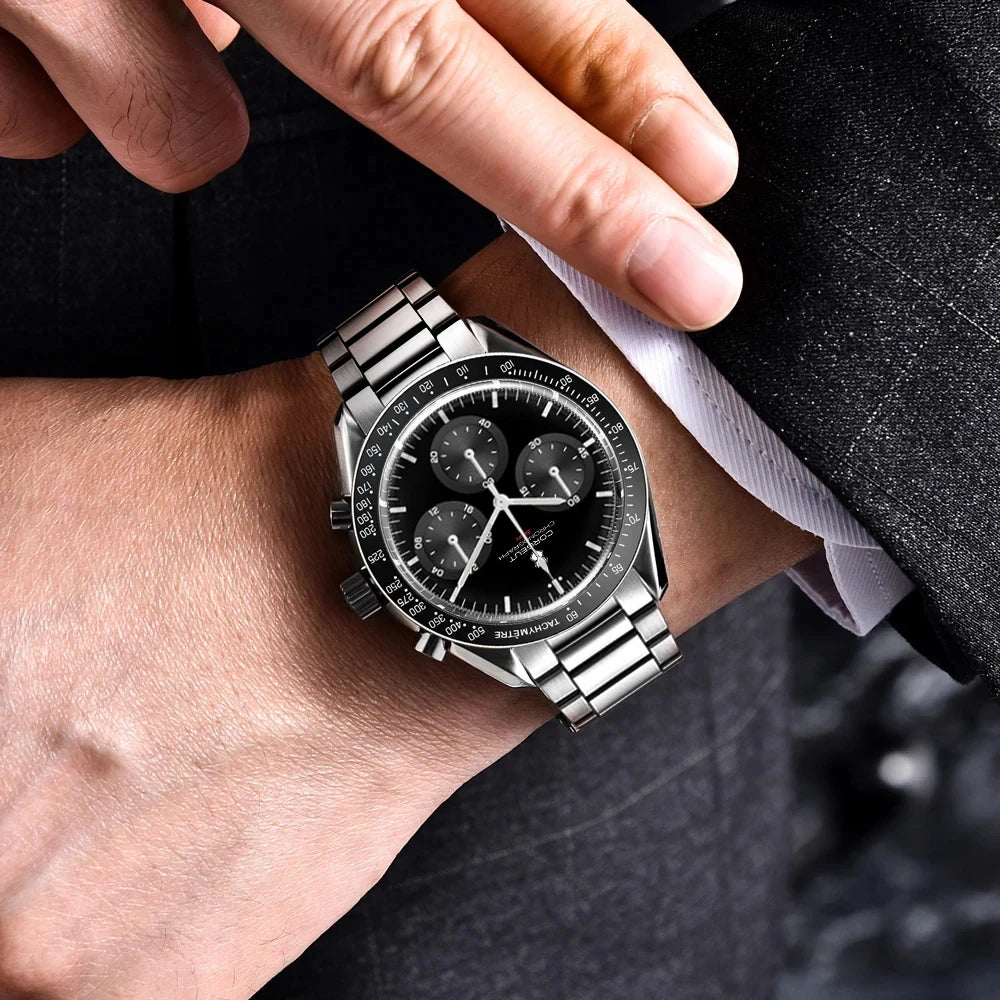 CORGEUT 40mm Vk63 Quartz Movement Watch Man Waterproof High Quality Luxury Mineral Glass Time Running Second Glow Watchs