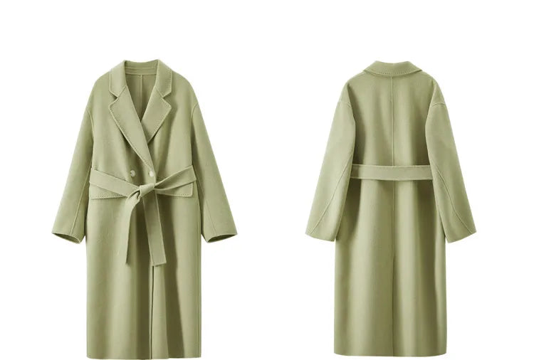SENTUBILA 100% Woolen Long Coat For Women 2025 Winter Thick Straight Belted Mid-length Warm High Quality Outerwear W44O56770X