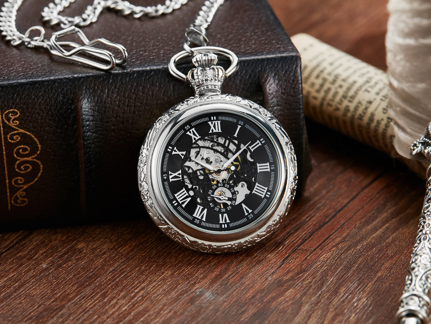 Unique Wood Circel Gear Dial Bronze Antique Mechanical Pocket Watch Men Vintage Engraved Fob Hand Wind Steampunk Watch Women