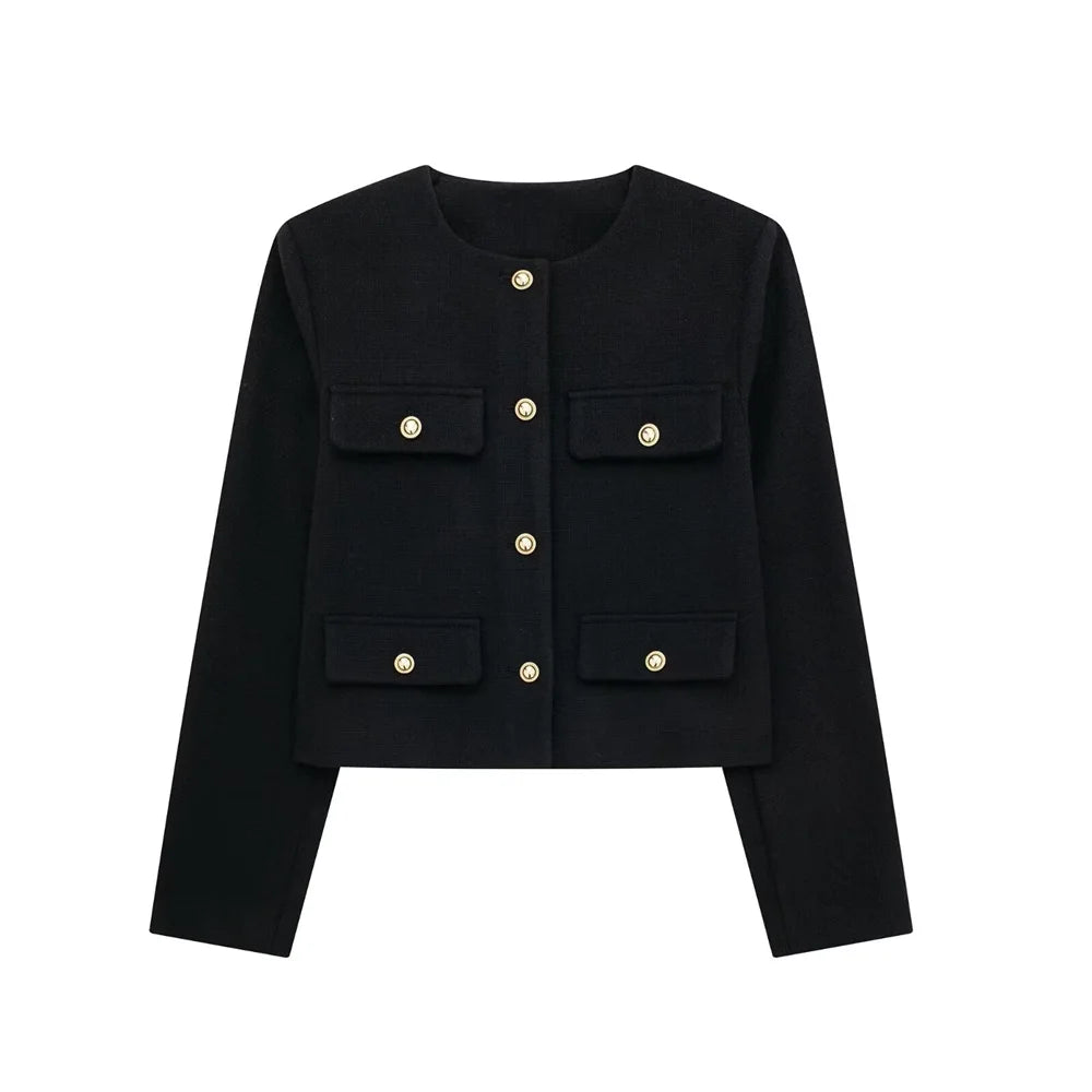 European and American Style 2024 Spring Women's New Fashionable and Casual Temperament Flip Decoration Short Suit Jacket