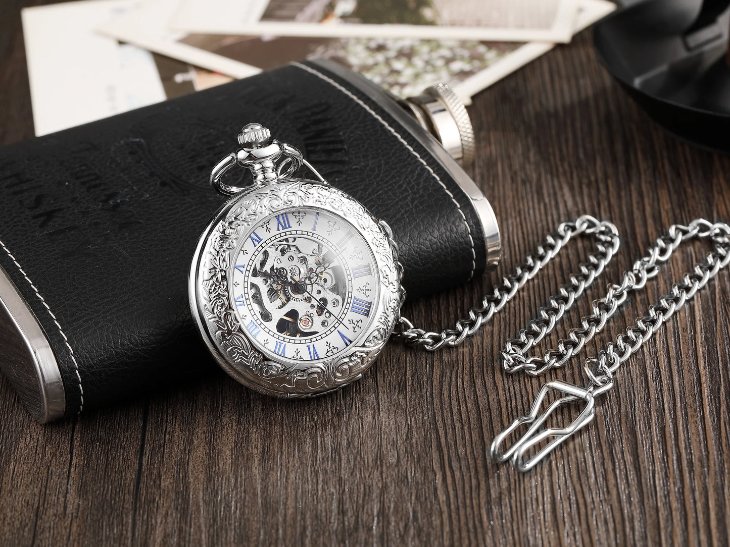 Unique Wood Circel Gear Dial Bronze Antique Mechanical Pocket Watch Men Vintage Engraved Fob Hand Wind Steampunk Watch Women