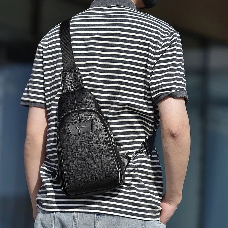 Brand men's chest bag 100% leather bag fashion shoulder bag husband double pocket crossbody bag quality men's handbag men's gift