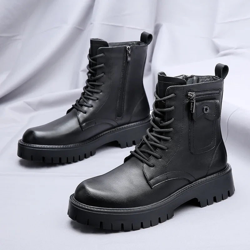 Men's English Style Thick Sole Design Men Boots Luxury High End Top Layer Leather Brand Famous Chelsea High Quality Casual Boots
