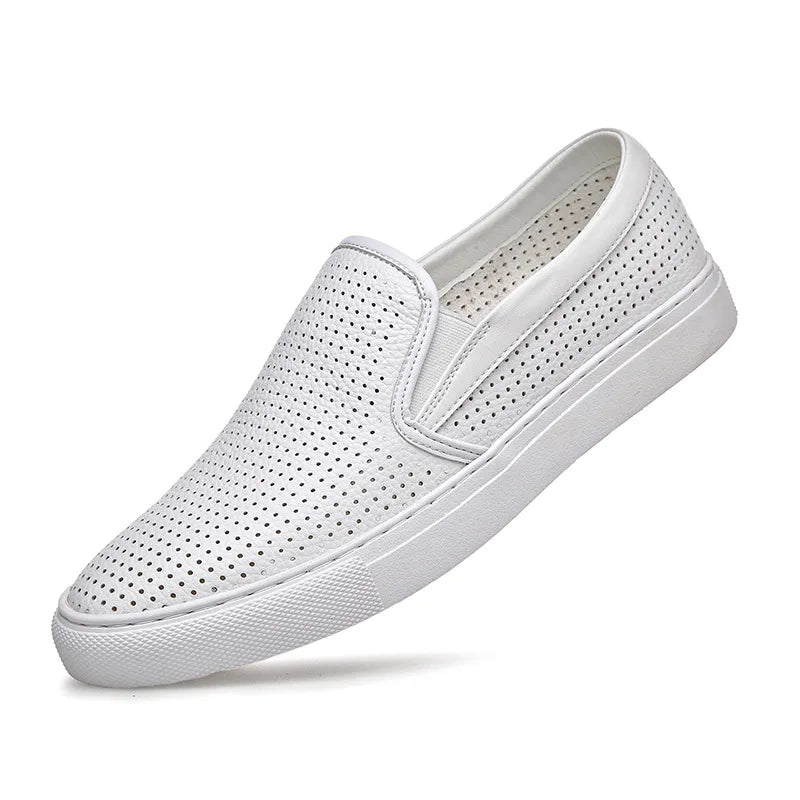 New High End Men Genuine Leather Casual Shoes Fashion Concise Cool Slip-on Loafers Man Flat Leather Skate Shoes Male