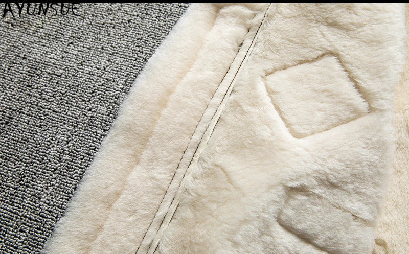 AYUNSUE Winter Leather Jacket Men Clothing Thickened Bomber Jacket Natural Sheepskin Fur Mens Clothing Wool Liner Мужская Одежда