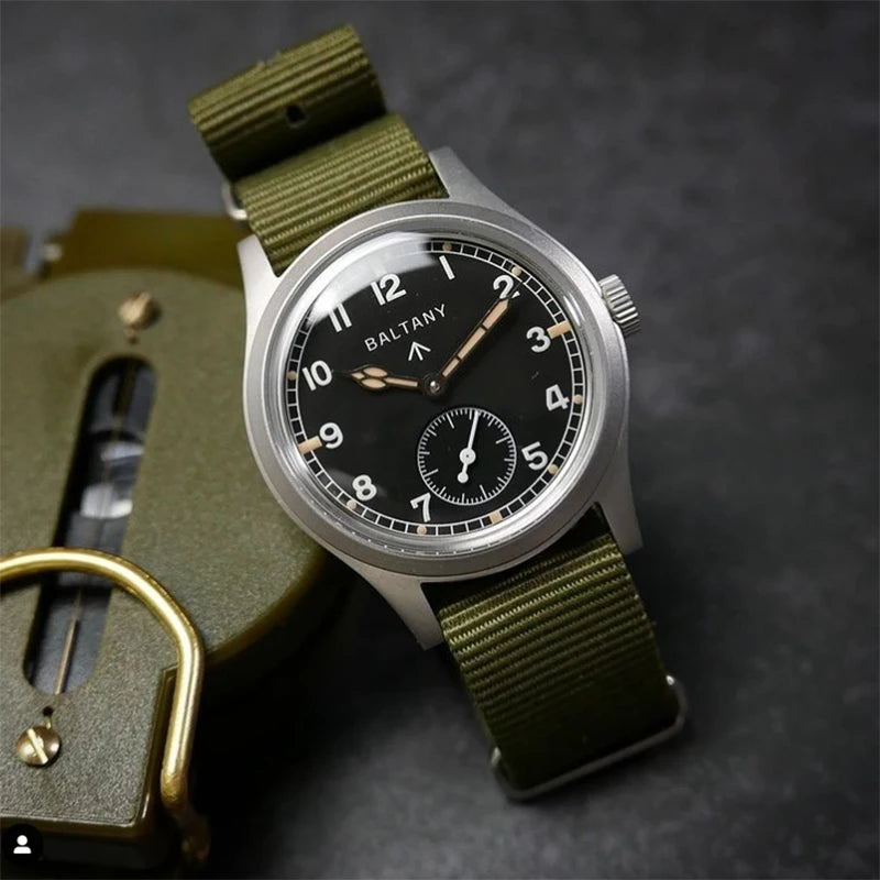 Baltany Retro Automatic Watch Men S2025 Fabric Strap St1701 Classic Subsecond Hand Luminous 36mm Mechanical Vintage Watch