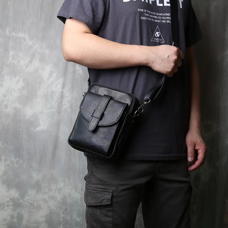 New Genuine Leather Men's Backpack Top Layer Cow Leather Casual Versatile Vertical Mini One Shoulder Messenger Bag