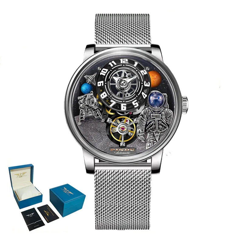 Pindu Men's Luxury and Fashion Personalized Astronaut Dial Fully Automatic Mechanical Green Tourbillon Waterproof Watch