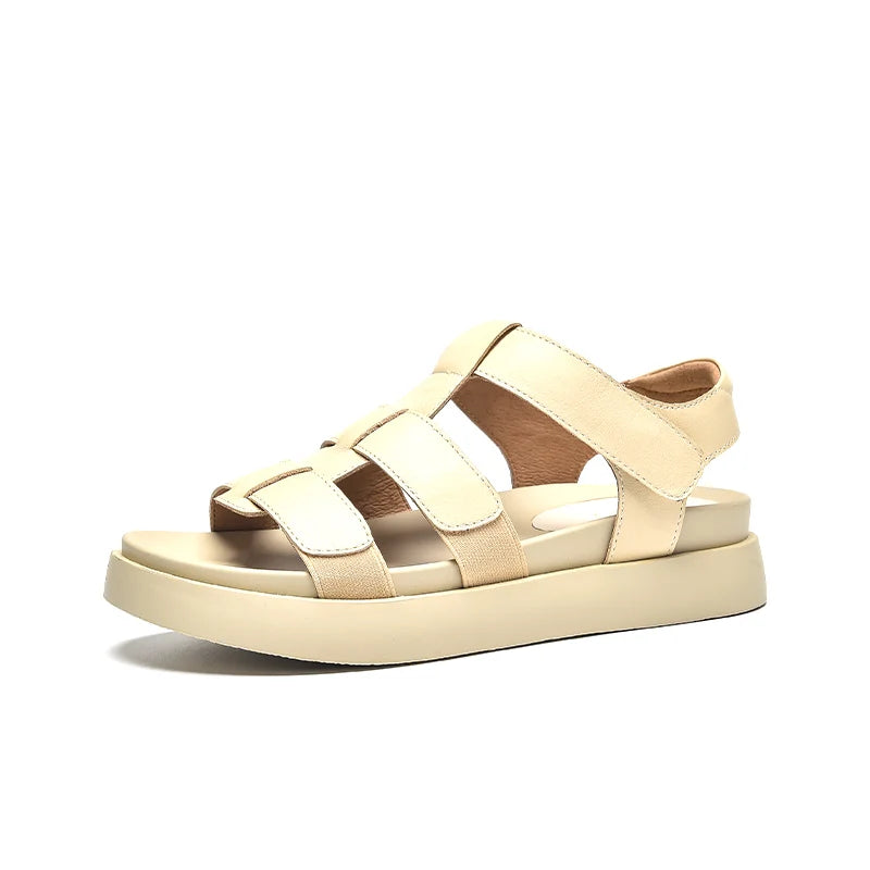 BEAUTODAY Gladiator Sandals Women Genuine Cow Leather Flats Open Toe Ankle Strap Summer Casual Ladies Platform Shoes 34560