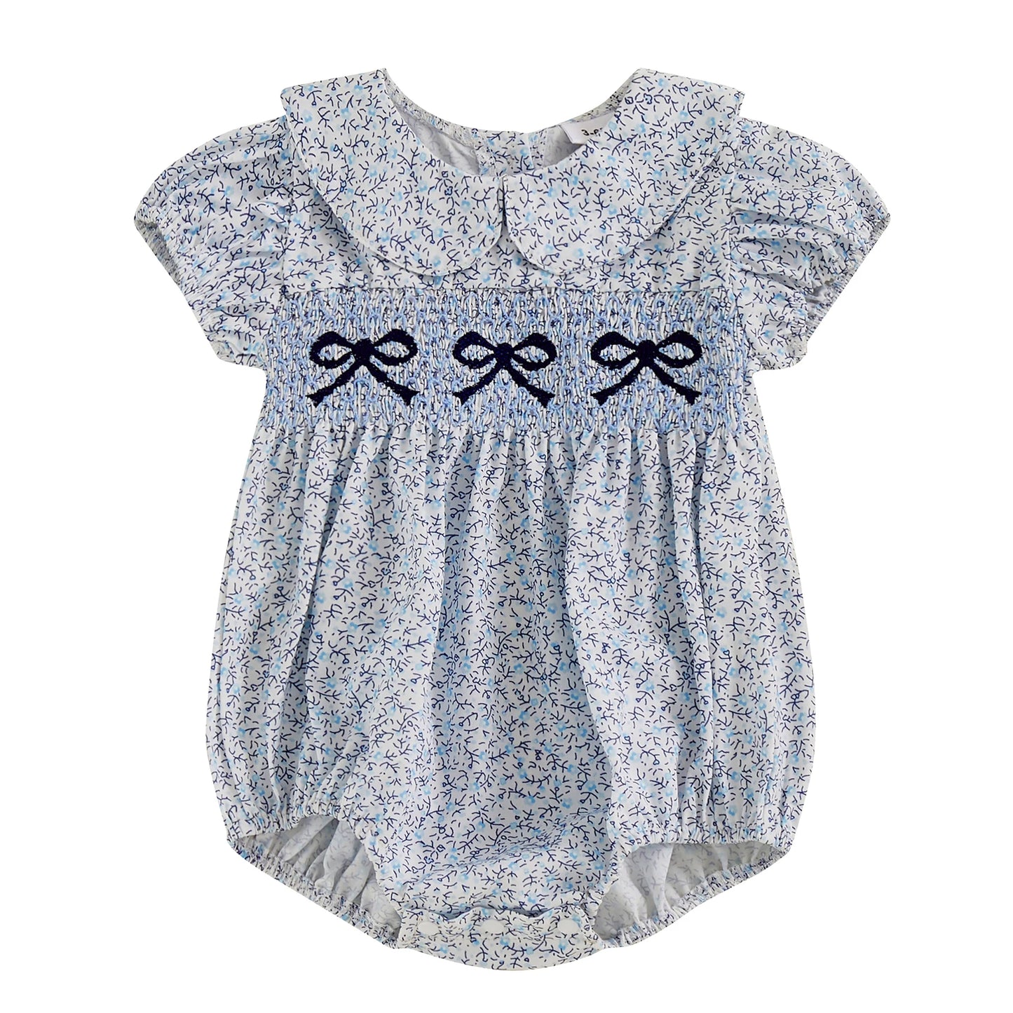 FOCUSNORM 3 Colors Lovely Baby Girls Rompers Bowknot Embroidered Print Doll Collar Short Sleeve Jumpsuits Summer Clothes