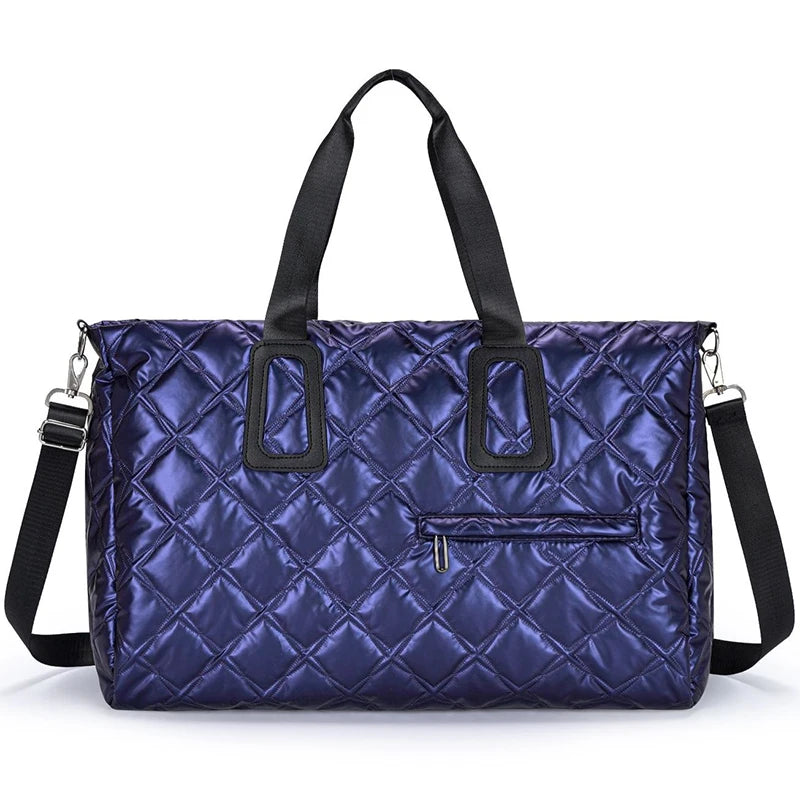 Travel Tote Bag Quilted Plaid Shoulder Duffle Bags Outdoor Camping Shopping Handbag Large Sport Gym Yoga Pack with Wet and Dry