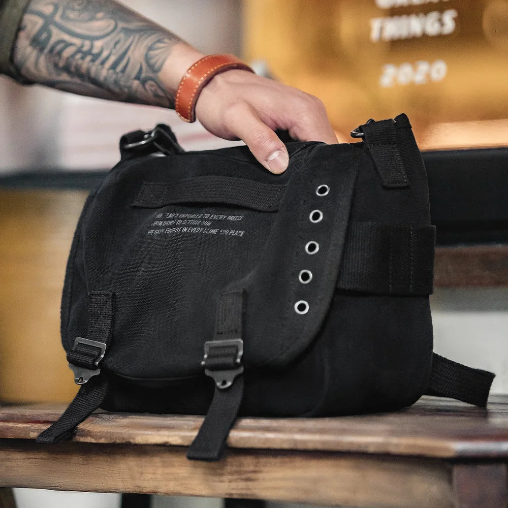 Maden Retro M1961 Distressed Letter Canvas Messenger Bags Adjustable Portable Shoulder Motorcycle Waist Bag for Men