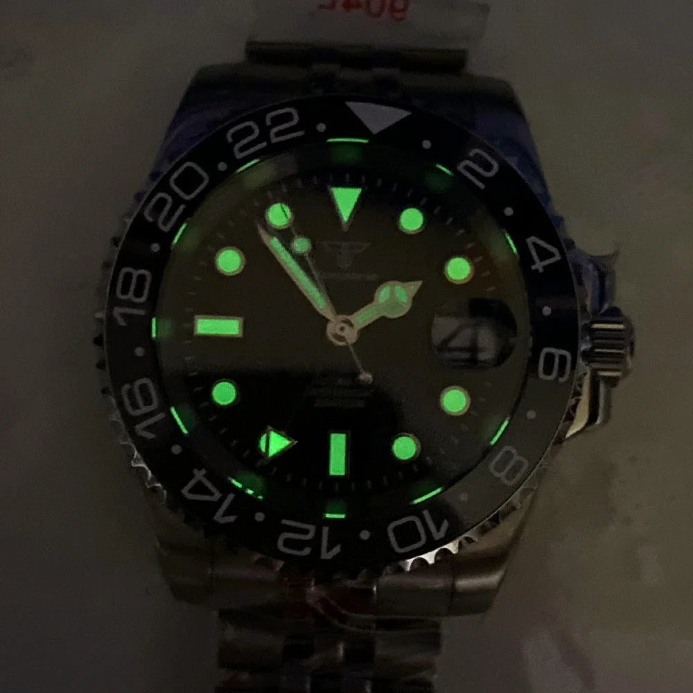 Tandorio Retro NH34A Automatic Watch for Men Diving GMT Movement Vintage Luminous Sapphire 20BAR Waterproof 316L Bracelet 40mm