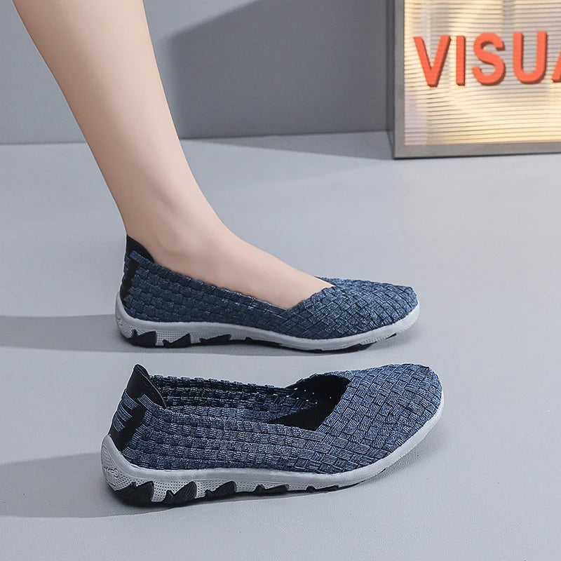 Women's Summer Handmade Woven Sneakers Flat Bottomed Lightweight Breathable Trendy Casual Shoes with Soft Soles Lazy Shoes 2025