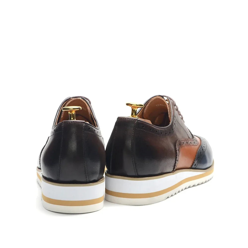 Man Sneaker Genuine Leather Casual Dress Shoes Three Colors Stitching Wingtip Brock Oxfords Elegant Fashionable Men's Footwear