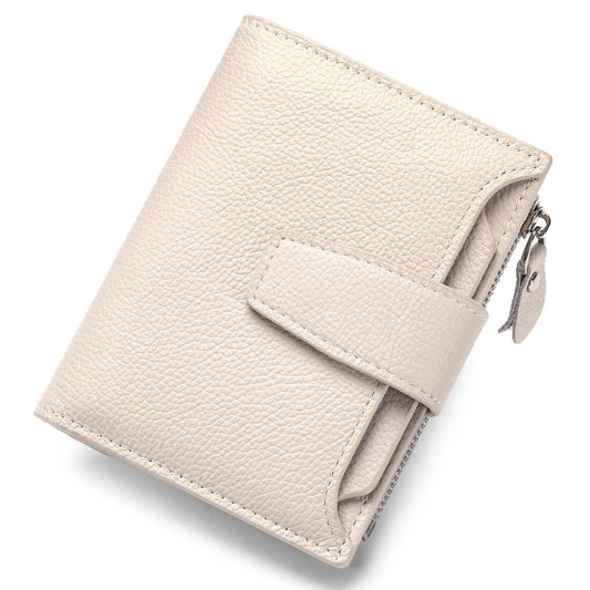 Genuine Leather Women RFID Wallet Large Capacity Bifold with Zipper Coin Pocket & 4 ID Windows