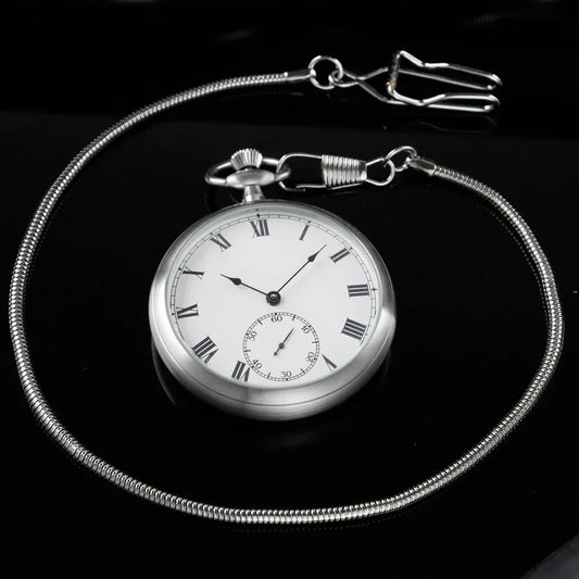 High Quality Luxury Smooth Stainless Full Steel Mechanical Pocket Watch Wind Up Sub-dial Skeleton Vintage Antique Clock