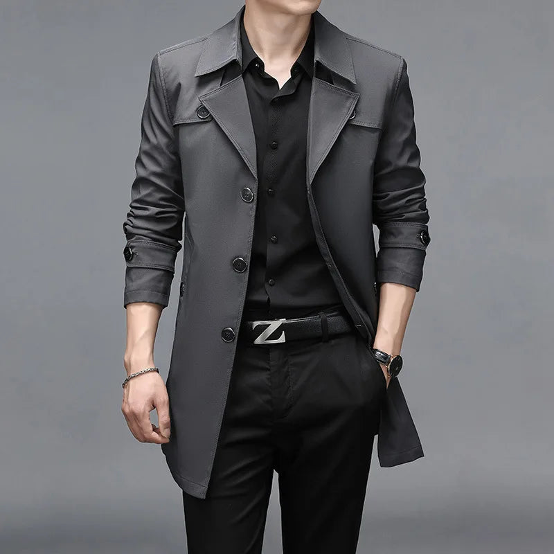 Oversized Classic Men's Trench Coat 8XL Windbreaker Solid Slim Fat Business Casual Long Trenchs Men Clothing Overcoat A5F8906
