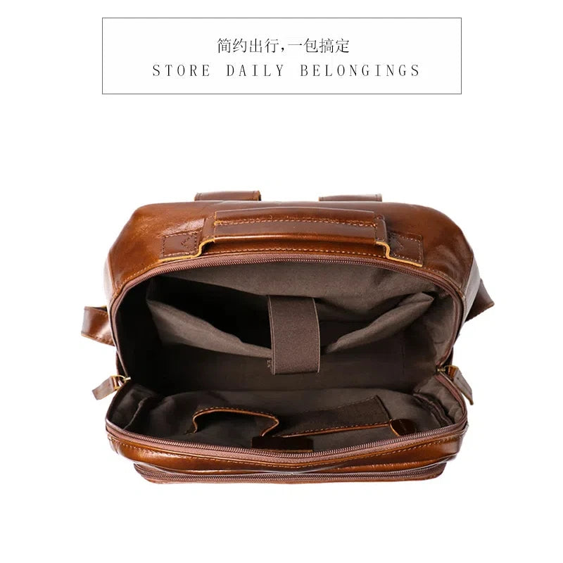 YETTIES Retro New Style Top Layer Cowhide Men's Travel Backpack Women's Genuine Leather Computer Backpack Large Capacity Handbag