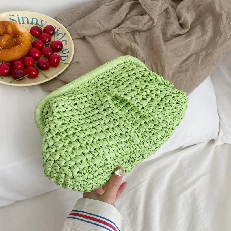 Summer Designer Shoulder Crossbody Bag Straw Weaving Clutch Purse Women Dumpling Crossbody Beach Bag Fashon Cloud Pouch
