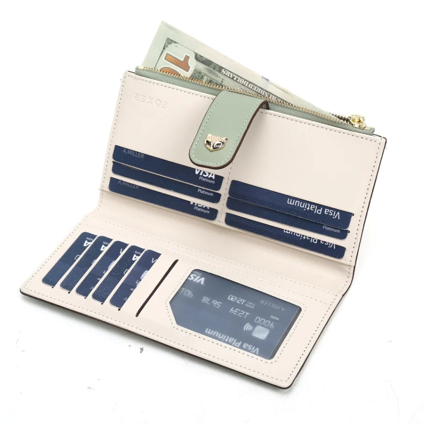 FOXER New Women's Long Wallet Fashion Multi-card Clutch Slot Card Holder Signature Versatile PU Floral Wallet Zipper Coin Purse
