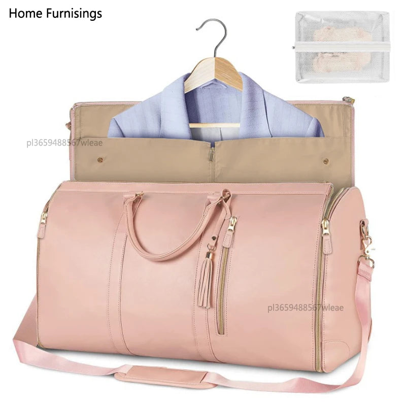 1pc Foldable Women's Travel Convenient Carry-on Clothing Bag Large PU Leather Duffel Bag Women's Business Travel Bag