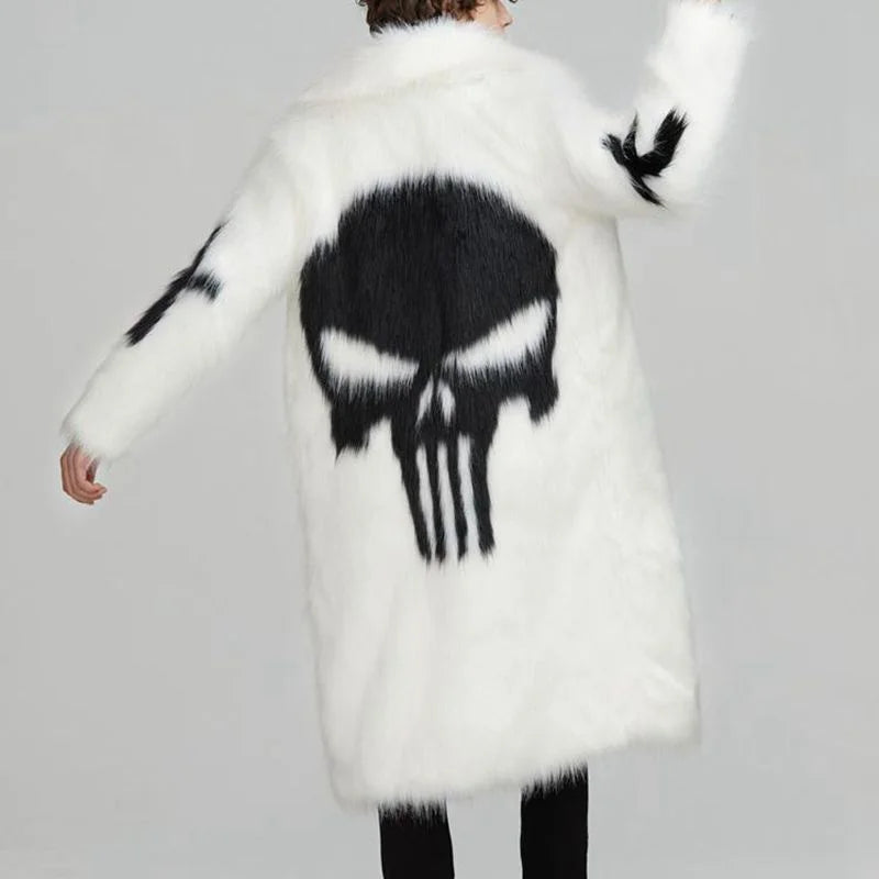 PFHQ Men's Men's Long Faux Fur Coat Windbreakers Personality Skull Pattern Plush Creativity High Street Autumn Winter 21Z2163