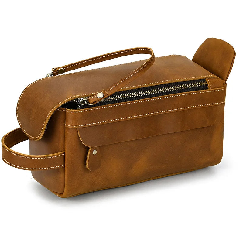 Cowhide Toiletry Bag Men Leather Cosmetic Bag Man Woman Wash Bag Storage Bags Genuine Leather Handbag for Make Up Dopp Kit Male
