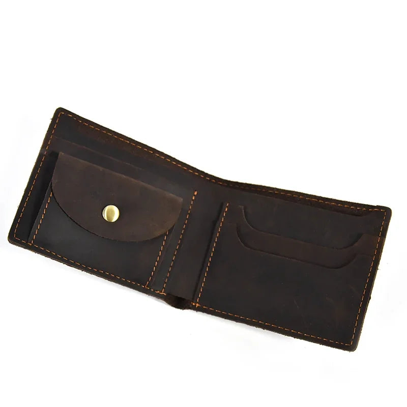 Vintage Men Wallet Genuine Leather Short Purse Wallet Men Small Slim Coin Purse Bifold Carteira Slim Male Coin Wallet Cowskin