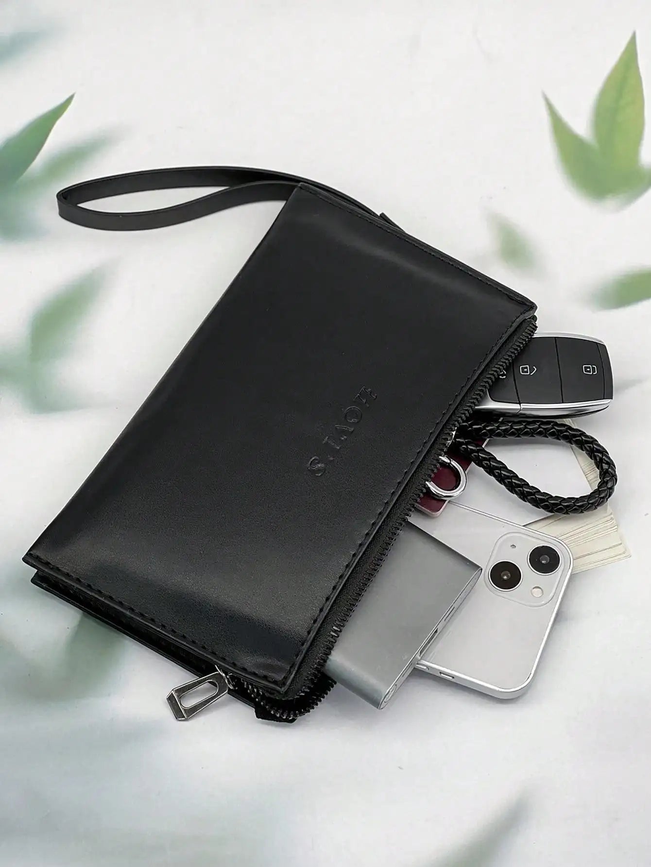 Stylish and simple senior men's purse double-layer ultra-thin large capacity portable wrist bag long wallet