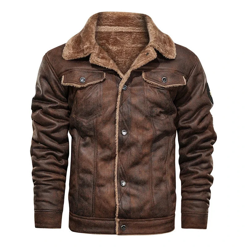 Men Leather Flights Jacket High Quality Leather Jackets Business New Slim Fur Leather Bomber Fashion Jacket Black Pilot Coats