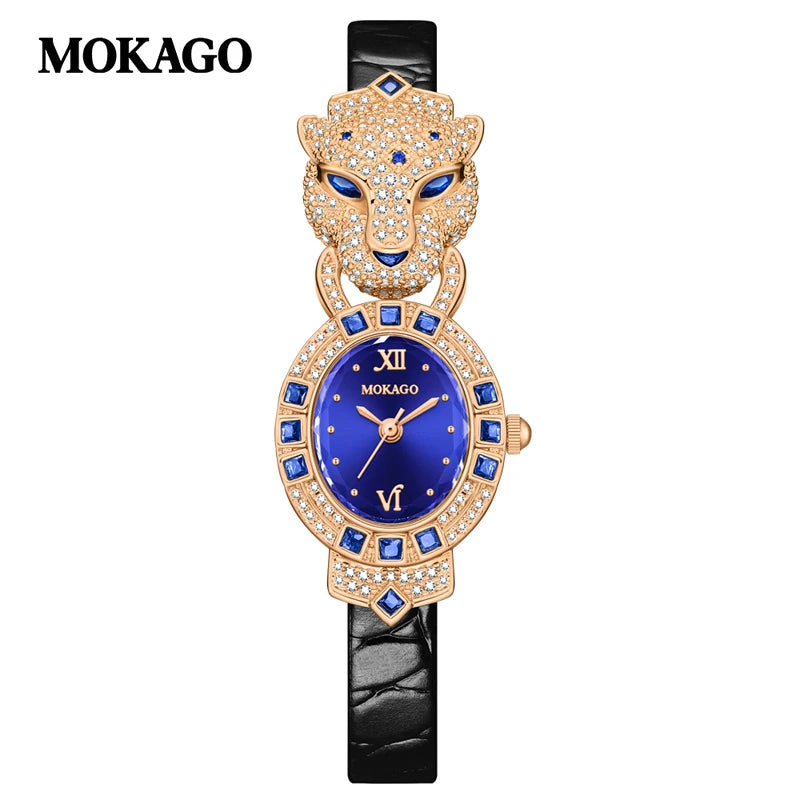 2025 Creative Brand Fashion Quartz Watch for Women Leopard Studded Diamonds Luxury Ladies Wrist Watch Leather Belt Jewelry Watch