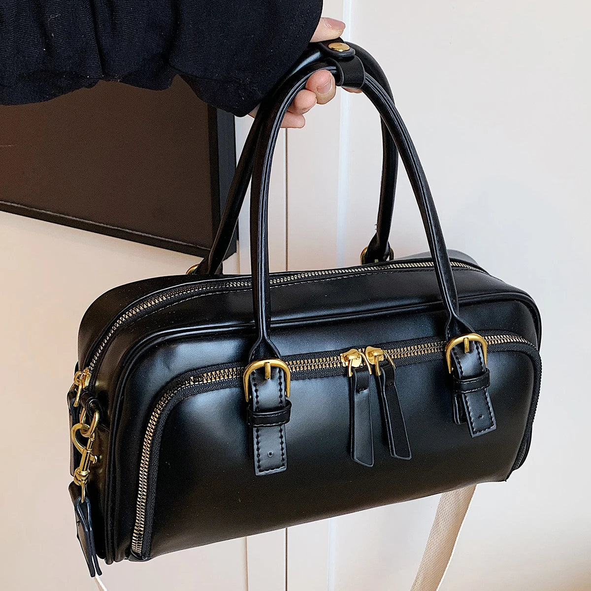 Vintage Handbags for Women Solid Pu Leather Tote Bags Large Capacity Female Commute Wide Strap Crossbody Packs 2024 New