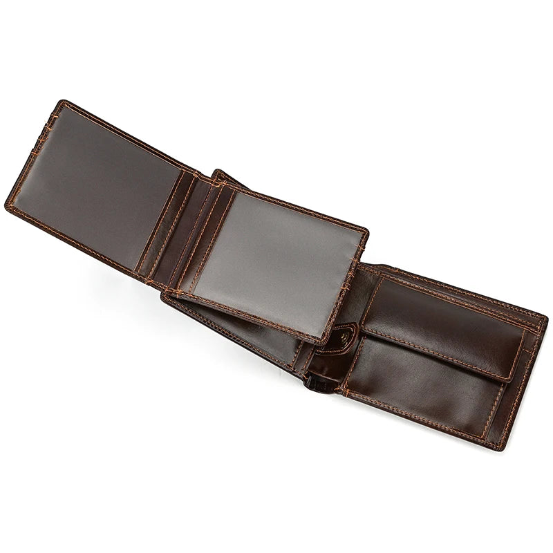 Fashion Men's Short Wallet Genuine Leather Handmade Leather Short Purse For Man Male Cowhide Small Purse For Men Card Holder