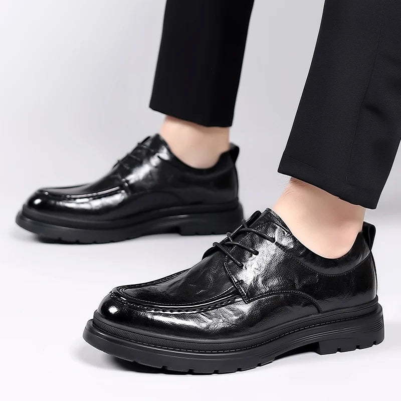 Genuine Leather Lace Up Luxury Shoes Black Dress Shoes Gentleman Oxford Shoes with Thick Soles for Men Shoes Mens Casual Shoes