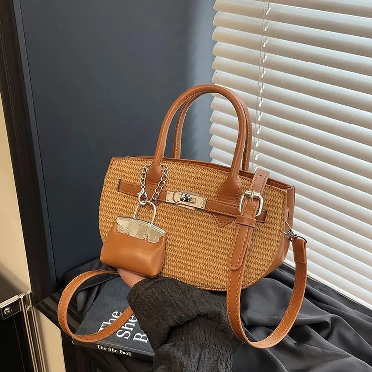 2025 New Korean-style Handheld Bag for Women Minimalist Design Elegant Woven Bag Trendy Vacation Style Single Shoulder Crossbody