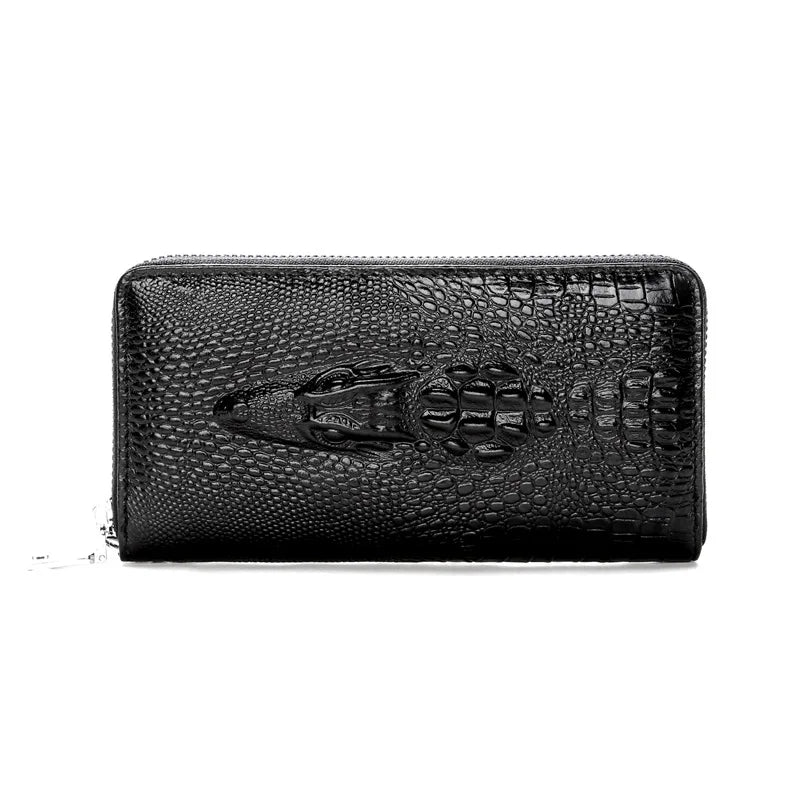 Business Men's Wallet Genuine Leather Clutch Purse Men Zipper Fashion Long Crocodile Pattern Cowhide Hand Bag Man Card Holder