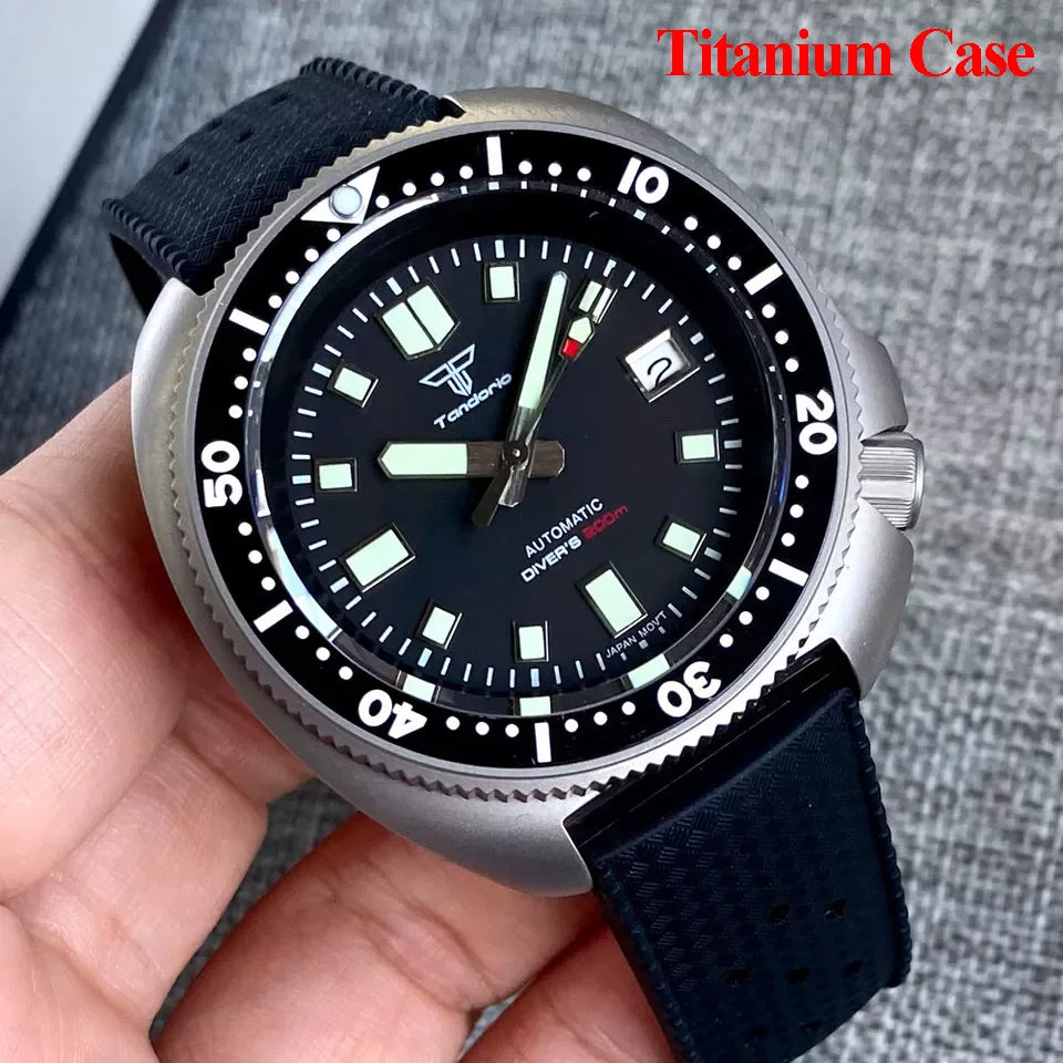 Tandorio 44mm Turtle Series 200m Waterproof Sapphire Crystal Glass NH35A White Date C3 Lume Hands Automatic Men Dive Watch