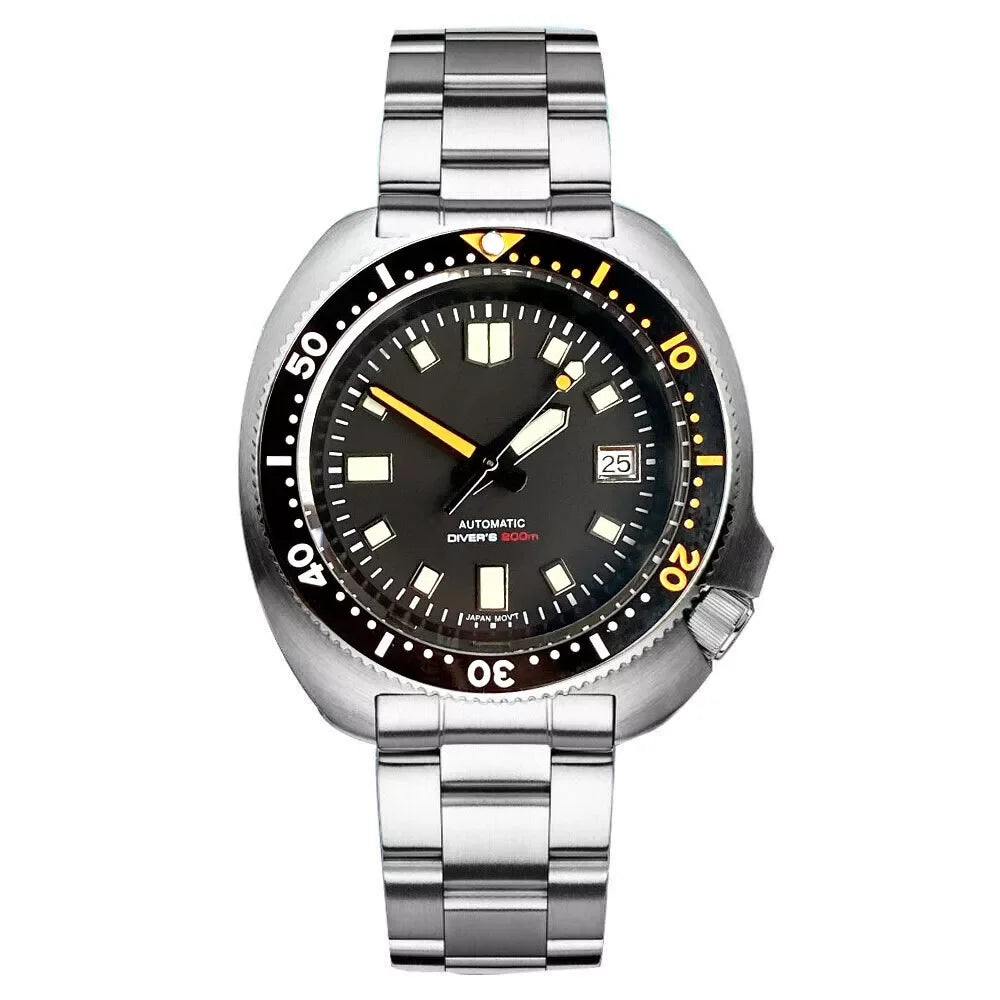 Tandorio 44mm Turtle Series 200m Waterproof Sapphire Crystal Glass NH35A White Date C3 Lume Hands Automatic Men Dive Watch