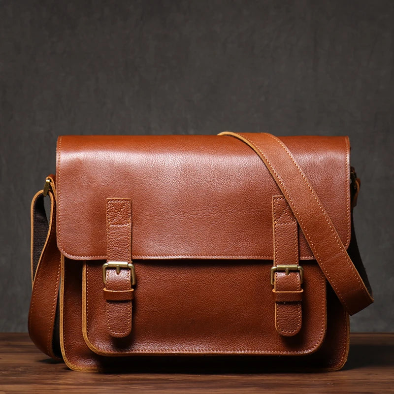 ROOG Vintage Genuine Leather Messenger Bag Classic Luxury Shoulder Sling Bags Coach Crossbody Locomotive Bag For 12.9 Inch Ipad