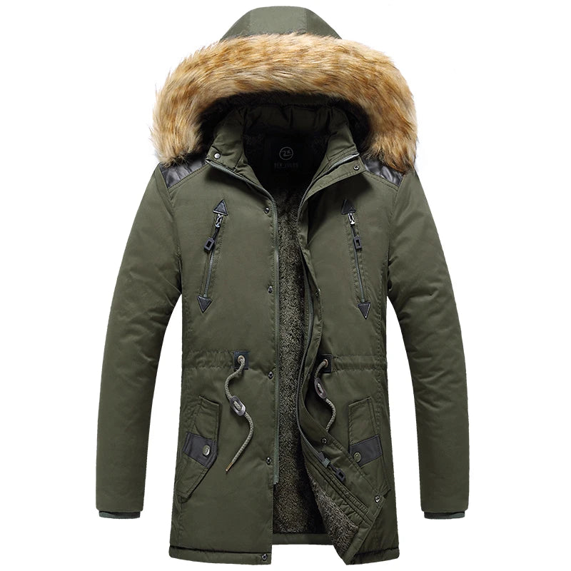 Windproof Hooded Thicken Multi-pocket Down Coat Male Keep Warm -30 Degree Parkas Men long jackets men Fur Collar Winter Jacket