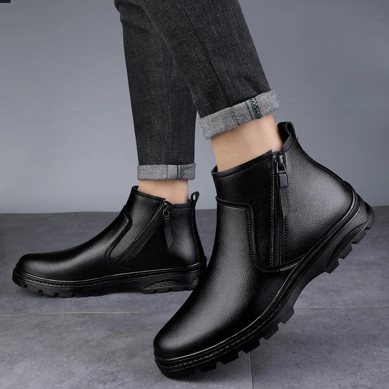 Genuine Leather Mens Shoes Side Zipper Basic Boots Chelsea Ankle Botas Trendy Wedding Comfy Dress Shoes Suit White Men's Boots