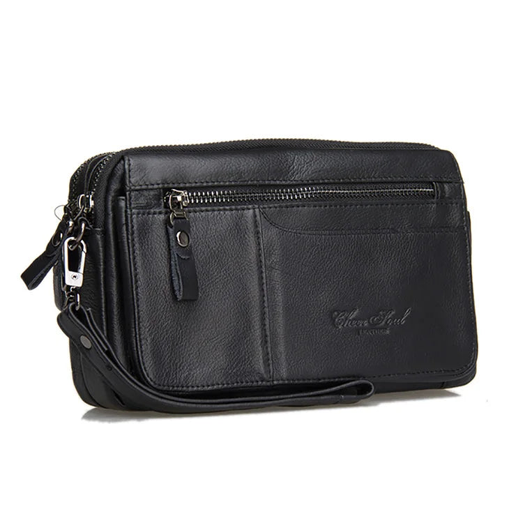 High Quality Genuine Natural Leather Hand Bag Men Casual Long Wallet Purse 6.4 Inch Mobile Cell Phone Male Handy Clutch Bags New