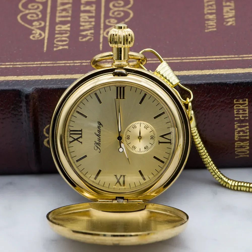 Luxury High Quality Golden Moon Phase Mechanical Pocket Watch Roman Number Tourbillon Dial Pendant Chain Men Women PJX1398