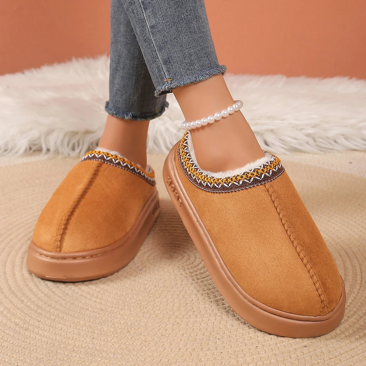 Women's Winter Fur Shoes Male Ankle Boots Platform Slippers Home Warm Fashion Outdoor Basis Thick Wool Wool Short Boots