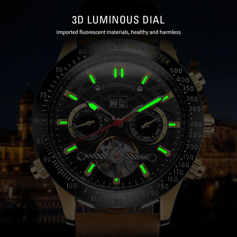 2025 FORSINING Chronograph Multifunctional Calendar Tourbillon Automatic Movement Big Man Watch Mechanical High-end luxury Clock