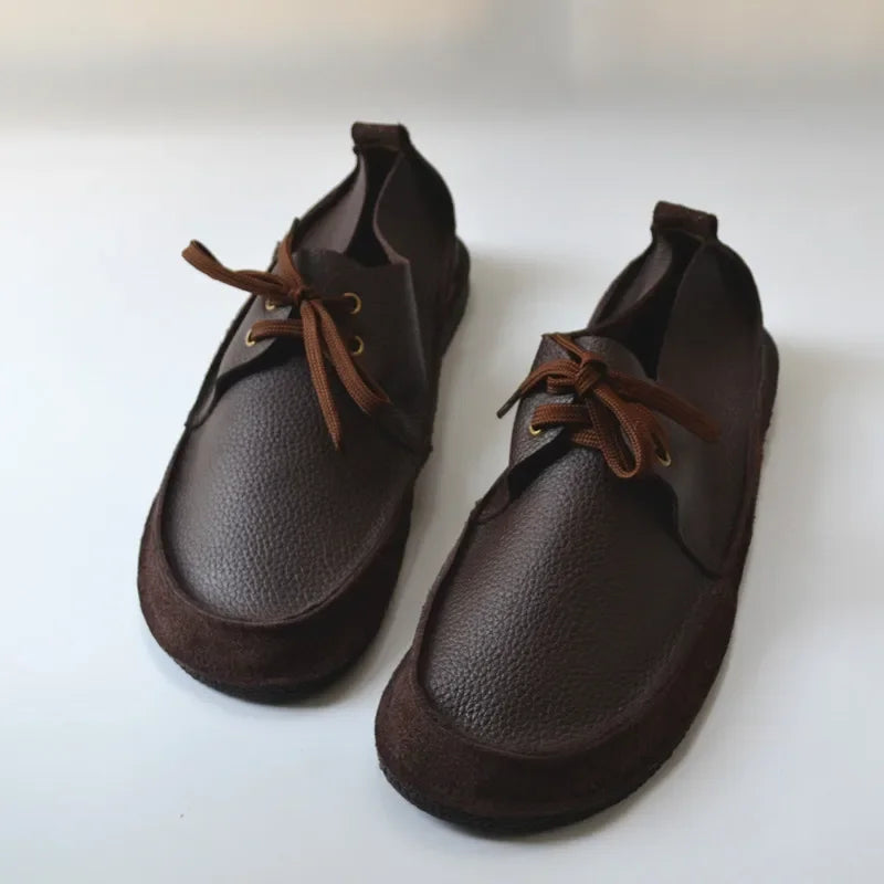 Retro nostalgia wild cowhide men's shoes soft walking casual driving real leather shoes