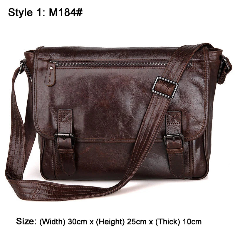 Fashion Oil Waxed Genuine Leather Shoulder Bag Men Messenger Bag Leather Crossbody Bag Sling Leisure Bag Casual New M184