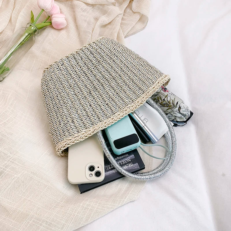 Women Handmade Rattan Woven Shoulder Bag Large Capacity Straw Bags Bohemian Casual Travel Handbag Totes Summer Beach bags New